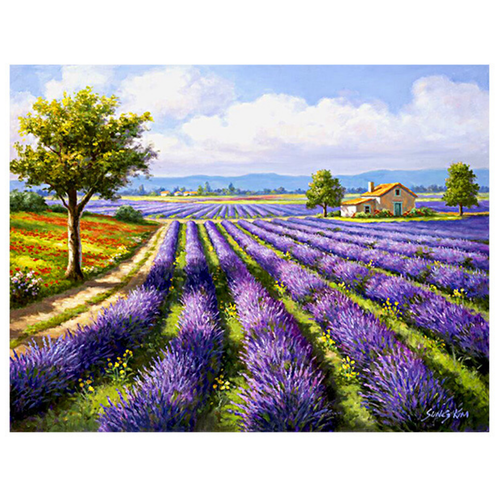 Купить Алмазная мозаика Лаванда (Mazari) 20 х 25 см холст полная выкладка | алмазная вышивка цветы поле пейзаж природа | алмазная живопись картина набор фиолетовый зеленый