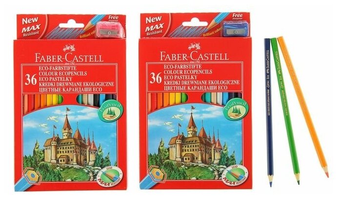 Карандаши цветные Faber-Castell Замок с точилкой набор цветов в картонной коробке 36 шт. - фото №17