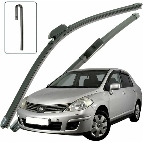 Дворники Nissan Tiida (1) C11 Ниссан Тиида седан 2007 2008 2009 2010 Щетки стеклоочистителя бескаркасные 600мм-350мм к-т 2шт