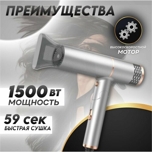 Фен для волос CRONIER профессиональный дорожный складной 1500Вт серебристый 1500₽