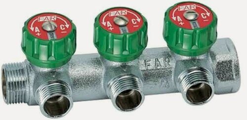 Изображение товара Регулирующий коллектор 1" (ВР-НР) с 3 отв. 3/4" НР (межосев. 45 мм)