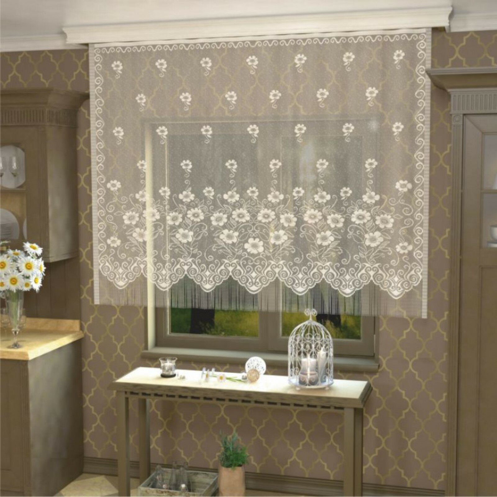 фото Тюль на кухню без шторной ленты, размер 170х140 см, цвет белый, 100% полиэстер