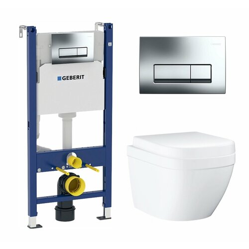 Комплект 3 в 1 инсталляция Geberit Duofix + Унитаз подвесной Grohe Euro Ceramic 39206000 + кнопка хром