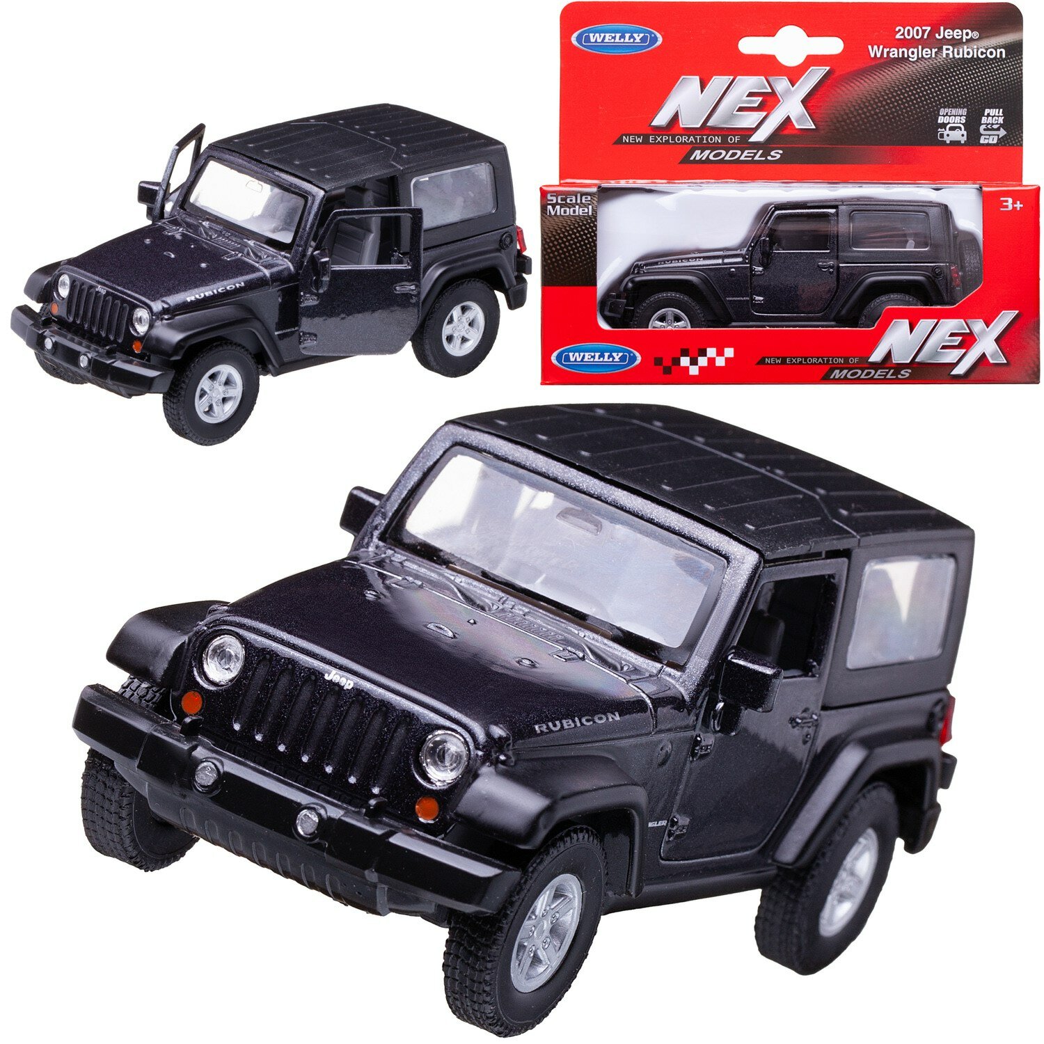 Машинка Welly 1:38 2007 JEEP WRANGLER RUBICON черная 42371H-W/черная