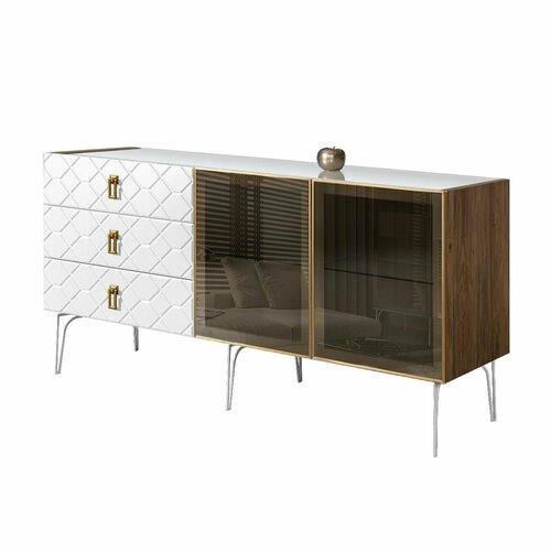 Комод для гостиной 1.6 м Bogemia Woodline Fa (Белый) (Lakobel/Золото) БМКМ-4[5]