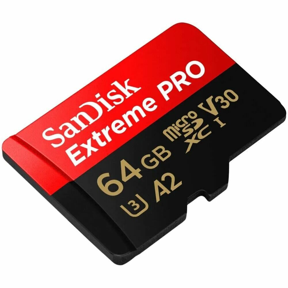 Карта памяти Micro SecureDigital 64Gb SanDisk Extreme Pro microSDHC class 10 UHS-1 U3 V30 A2 (SDSQXCU-064-GN6MA) + адаптер — фото 1