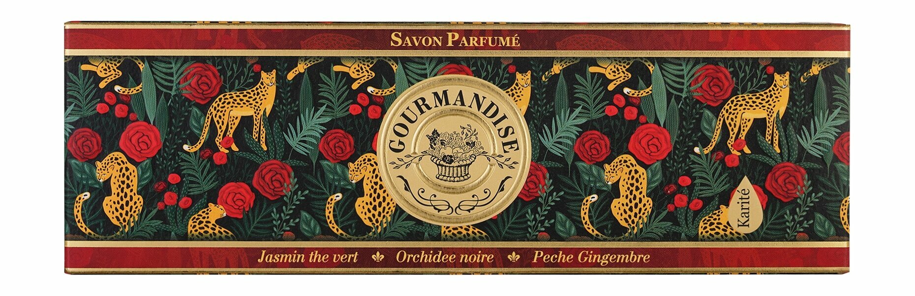 фото GOURMANDISE Набор парфюмированного мыла (Жасмин Зеленый чай, Черная орхидея, Персик Имбирь), 3х100 г