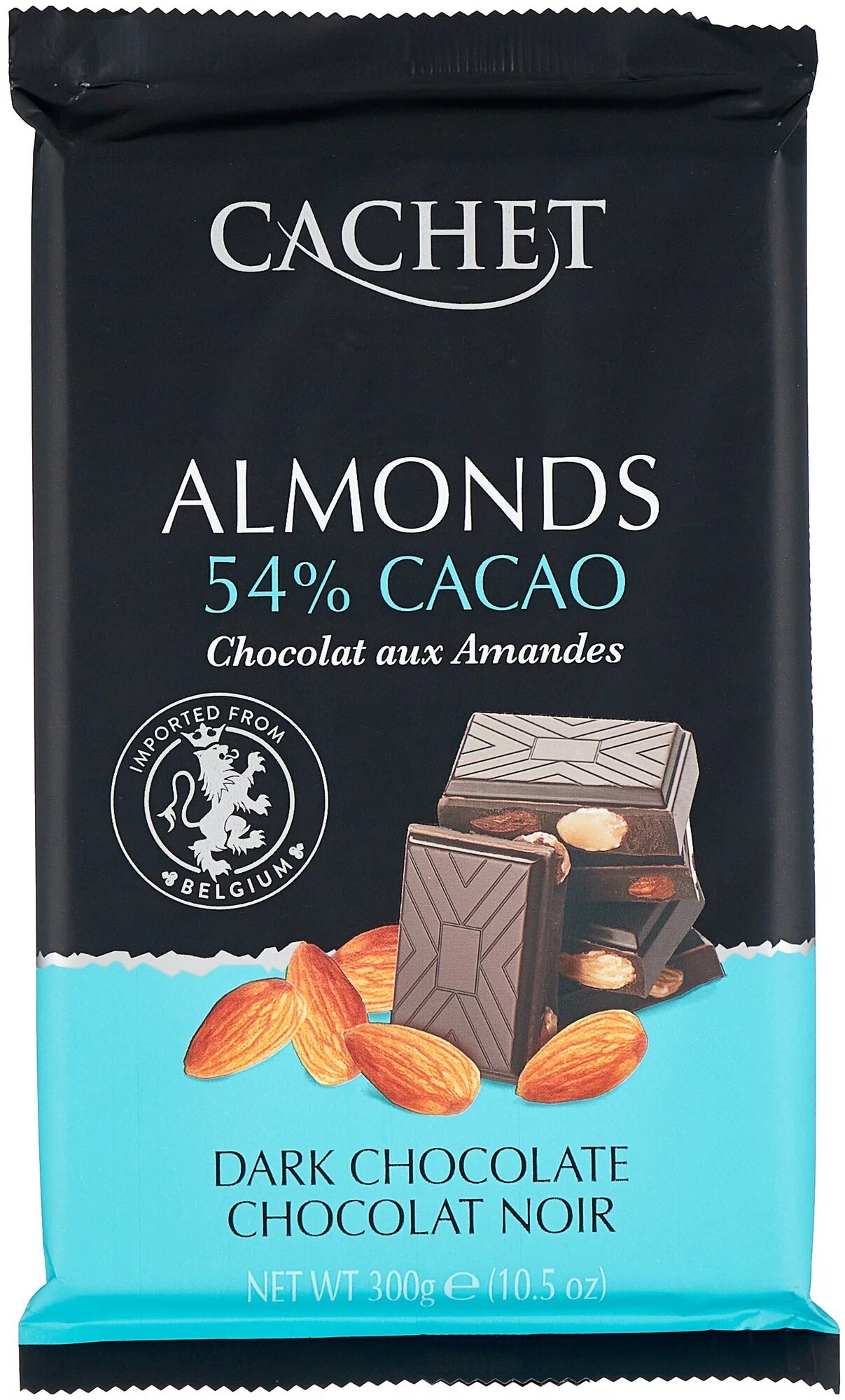 Тёмный шоколад Cachet с миндалем (плитка в фольге), 54% Cocoa, Бельгия, 300 гр