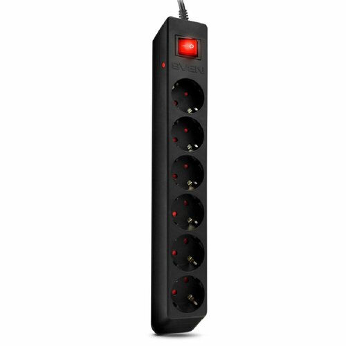 сетевой фильтр sven optima 6 sockets 5m black sv 021030 Sven Сетевые фильтры Фильтр Optima 5,0 м 6 розеток с защитными шторками черный, цветная коробка SV-021030