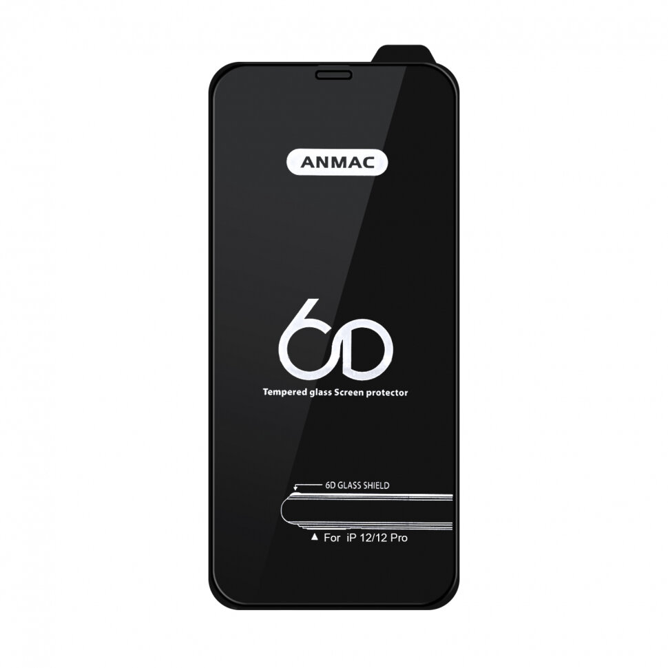 Защитное стекло iPhone 12/12 Pro Anmac 6D Black без упаковки Арт.1137158