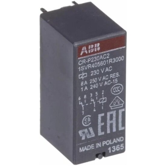 фото Промежуточное реле Abb CR-P230AC2 230B AC 2ПК (8А), 1SVR405601R3000