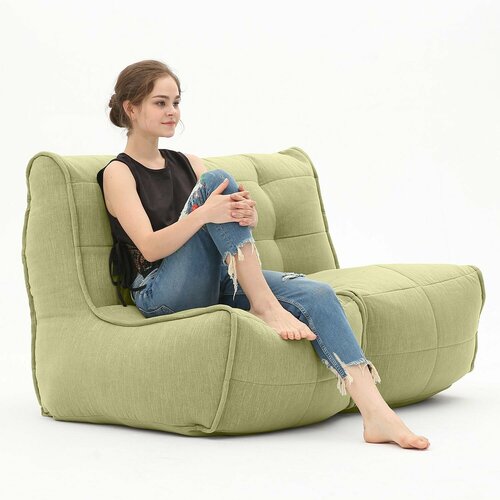 Бескаркасный мини диван-трансформер Twin Couch - Lime Citrus (шенилл, зеленый) - 120 см - маленький диван для салона красоты, балкона, в офис