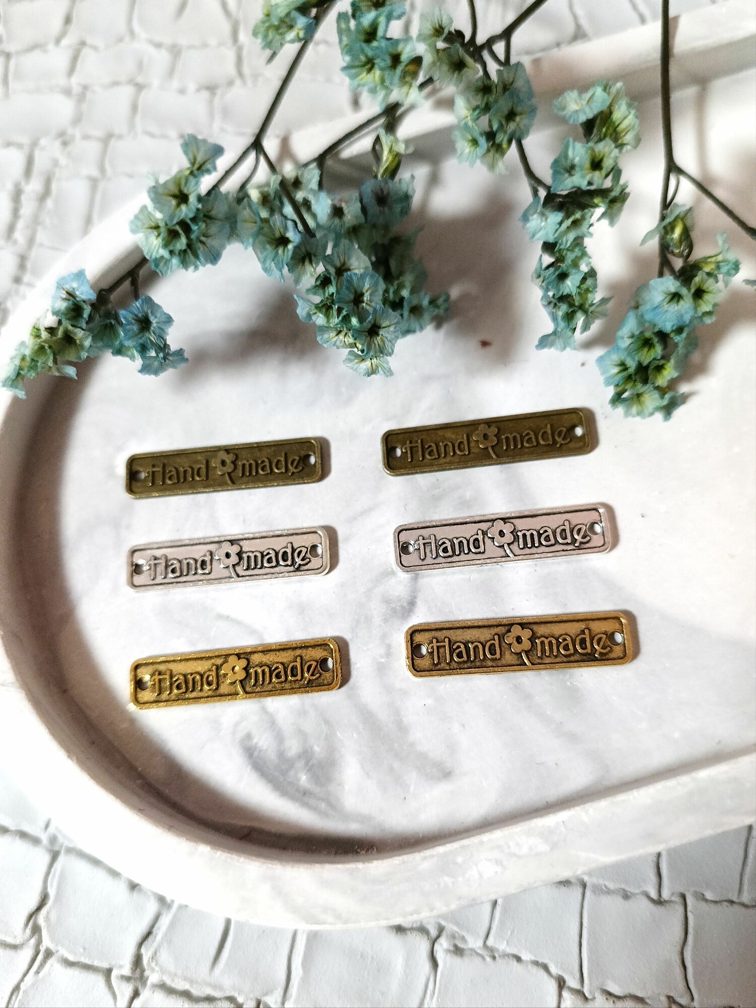 Бирки металлические Hand Made Ручная работа 2.5*0.6см 6шт 21368