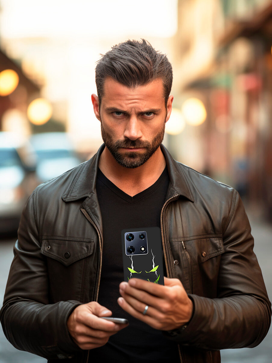 Силиконовый чехол на Infinix Note 30 Pro с принтом "Evil Face" матовый черный — фото 1