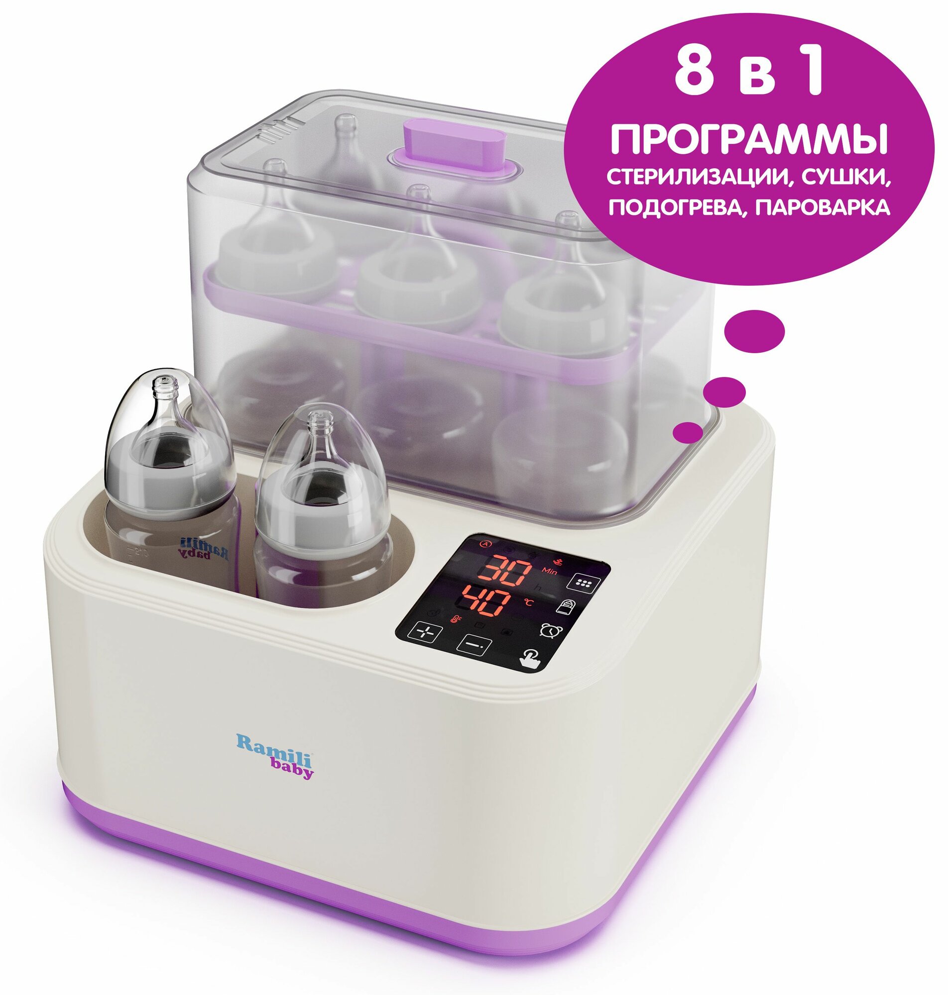 Стерилизаторподогреватель сушкапароварка 8в1 Ramili Baby BSS300 сушка для бутылочек сосок пустышек молокоотсоса для новорожденных