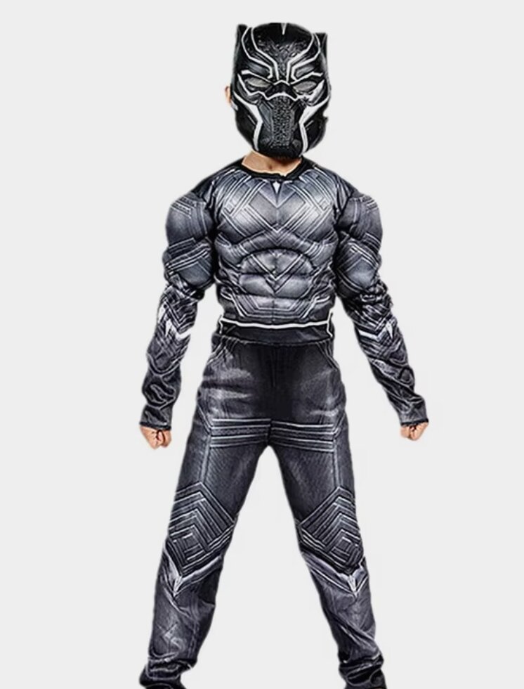 Костюм SuperHero "Черная пантера M", карнавальный, с мышцами, размер 120-130