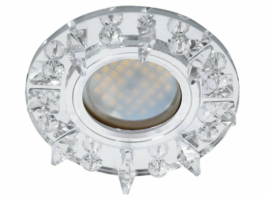 Ecola DL1661 MR16 GU5.3 светильник Стекло Круг с квадратными стразами зеркало/Хром 42x95 FK16RNECB (арт. 637614)