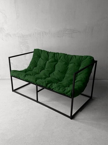 Изображение товара Диван лофт прямой, уличный, в офис, на балкон, на веранду, в гостинную, кухонный, Лофтовик + велюр зеленый