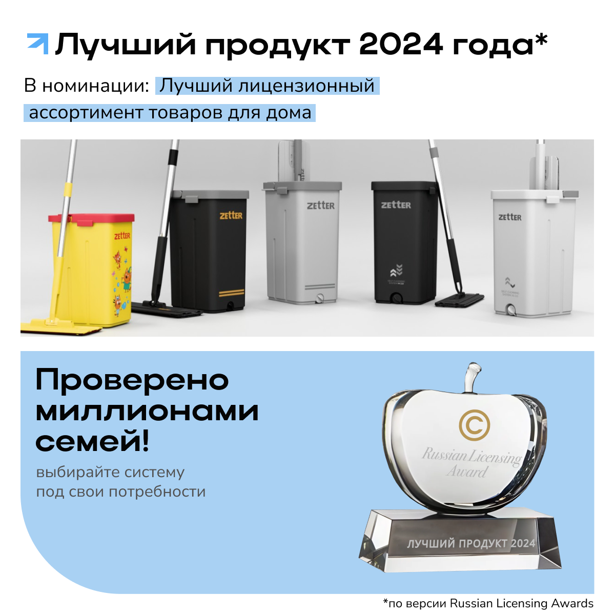 Обзор: Швабра и ведро с отжимом Zetter M (10 л) 4 + 2 насадки