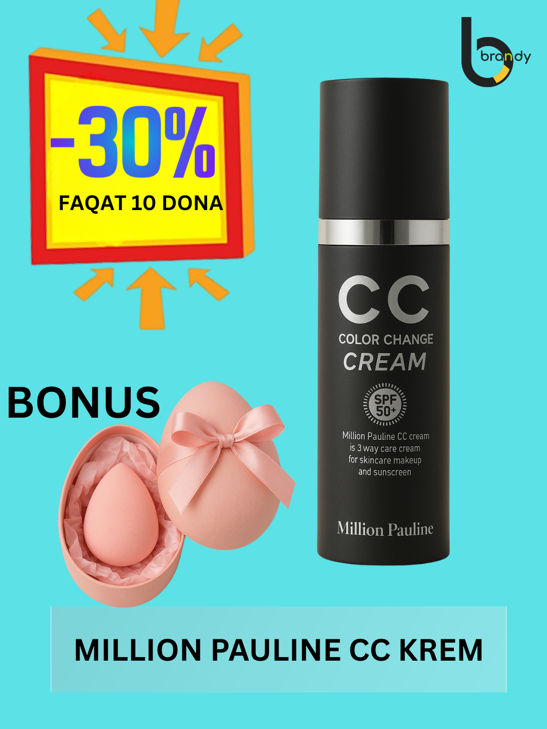 Крем Million Pauline, подстраивающийся под тон кожи, CC Color Change, SPF50 PA+++, 30 мл