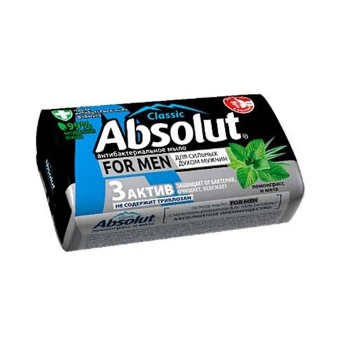 Мыло твердое антибактериальное «Absolut» For men Лемонграсс и мята 90г. мыло absolut nature алоэ антибактериальное 90 г