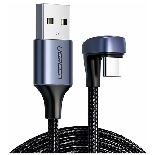 Угловой кабель Ugreen USB C - USB A 2.0, в оплетке, цвет черный, 1 м (70313) угловой кабель ugreen usb c usb a 2 0 в оплетке цвет черный 1 м 70313