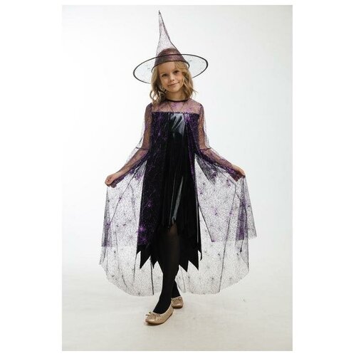 фото Карнавальный костюм «ведьма в фиолетовом», платье, головной убор, пояс, р. 28, рост 110 см карнавалия чудес