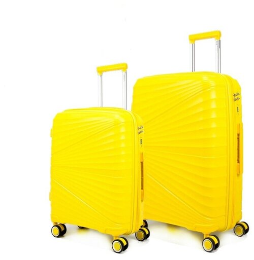 Комплект чемоданов Ambassador, 2 шт., полипропилен, водонепроницаемый, рифленая поверхность, увеличение объема, опорные ножки на боковой стенке, 80 л, размер S+, желтый