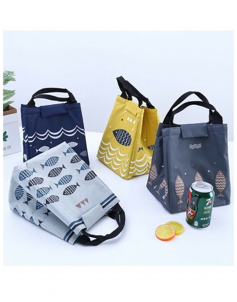 Термосумка-пакет для ланчбоксов -Рыбки, желтый