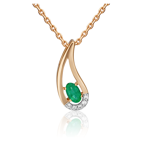 PLATINA jewelry Подвеска из красного золота с изумрудом и бриллиантом 03-0088-00-106-1110-30