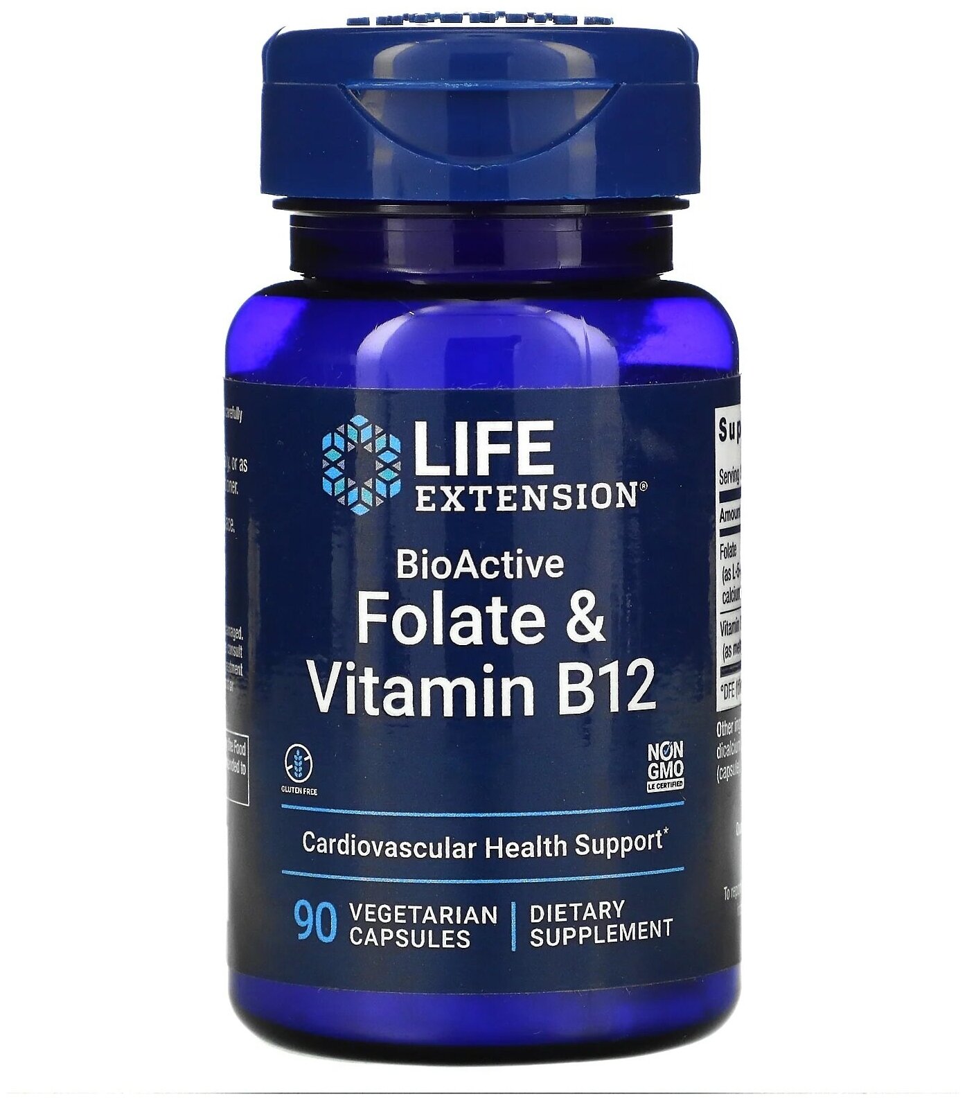 Капсулы Life Extension BioActive Folate & Vitamin B12, 100 г, 90 шт., 2 уп.