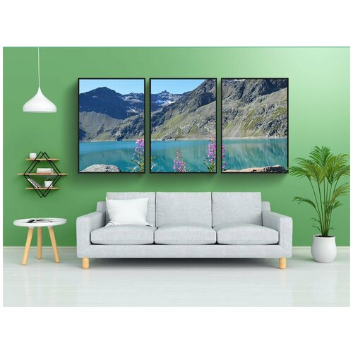 фото Набор модулных постеров для интерьера "кюльтай, резервуар, горы" 60x90 см. в тубусе, без рамки lotsprints