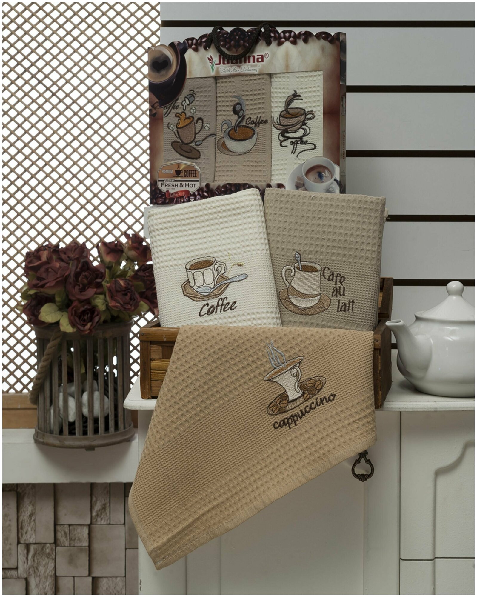 Кухонное полотенце Coffee Lux цвет: коричневый (40х60 см - 3 шт) Meteor - фото №1