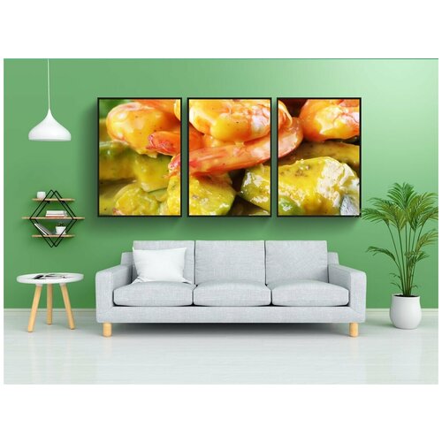 фото Набор модулных постеров для интерьера "овощной салат, овощной салат с креветками, салат с креветками авокадо" 60x90 см. в тубусе, без рамки lotsprints