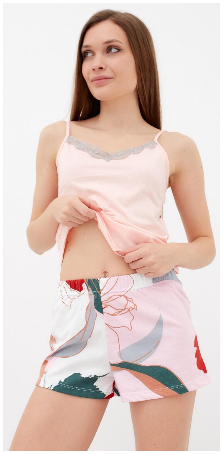 Пижама KAFTAN "Цветы" (майка, шорты) женская, цвет розовый, размер 48-50 - фотография № 5