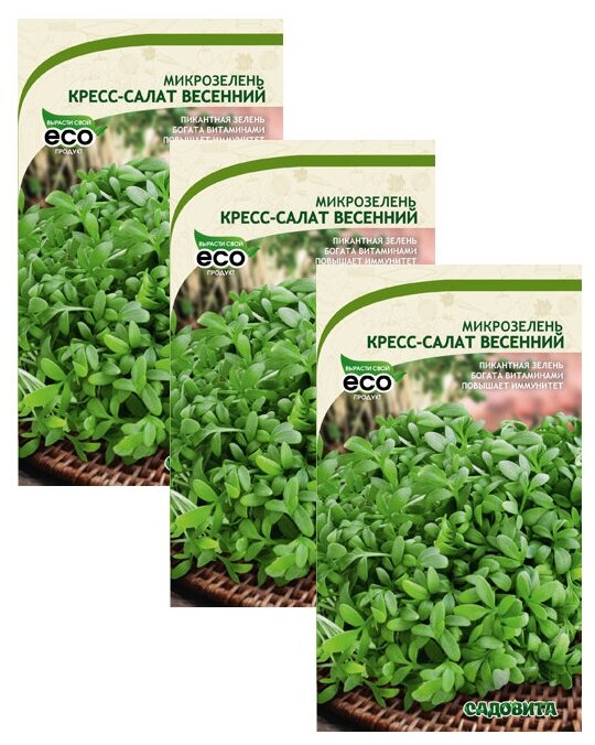 Семена Микрозелень Кресс-салат Весенний 5гр Садовита (3 пакета)