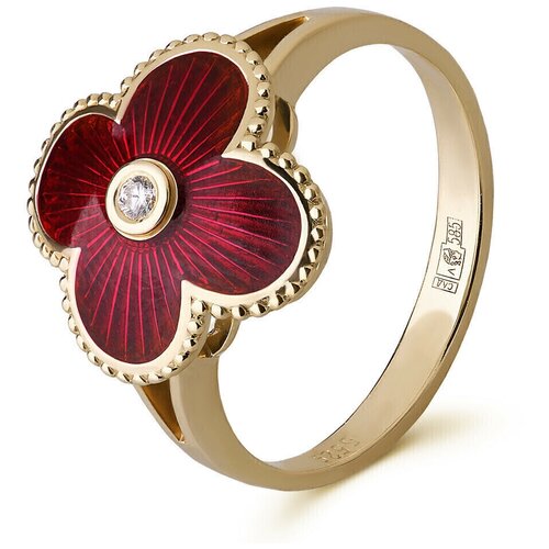 фото 53148 кольцо русские самоцветы кольцо с бриллиантом из жёлтого золота 585 пробы с красной эмалью "наследие фаберже",18 размер