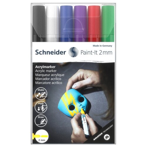 фото Набор маркеров акриловых schneider "paint-it 310", 2мм, ассорти, 6 штук