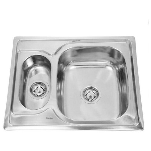 Мойка кухонная врезная двойная SINKLIGHT 63x50см, нержавеющая сталь, глянец