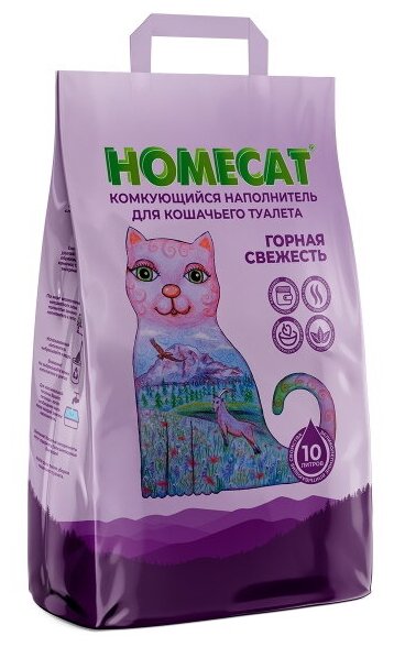 Наполнитель для кошачьих туалетов HOMECAT комкующийся горная свежесть 10 л - фотография № 3