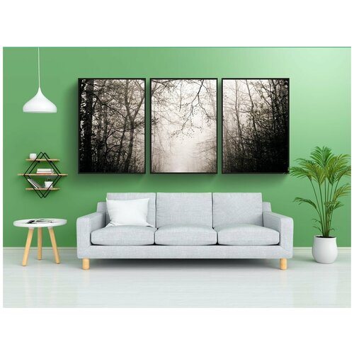 фото Набор модулных постеров для интерьера "лес, туман, деревья" 60x90 см. в тубусе, без рамки lotsprints