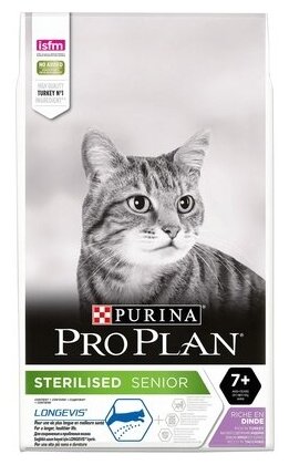 Purina Pro Plan Сухой корм для пожилых кастрированных котов и стерилизованных кошек с индейкой (Sterilized 7+) 1227777212372504, 0,4 кг, 24878