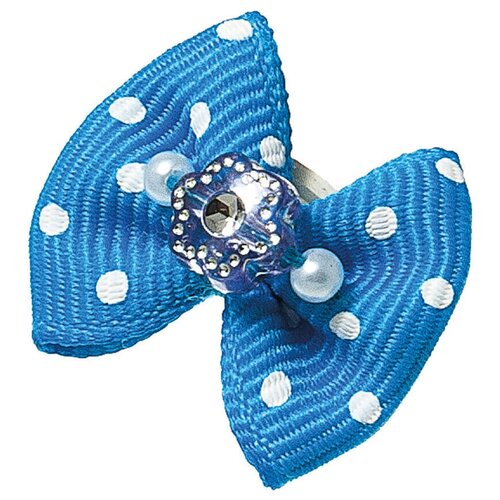 Бантик (пара) голубой в бел. горош (цветок+жемчуг) 2-22-019 Pet Line