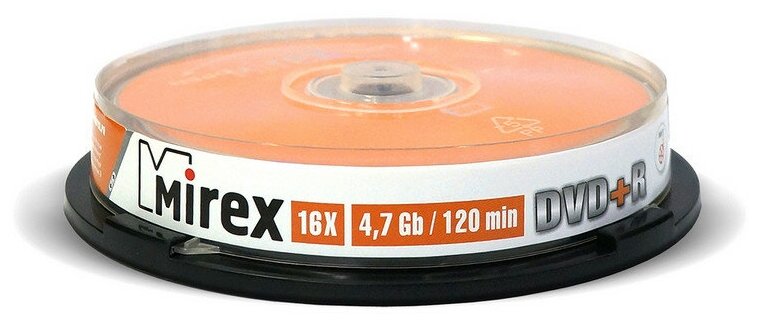 Носители информации DVD+R 16x Mirex Cake/10 UL130013A1L