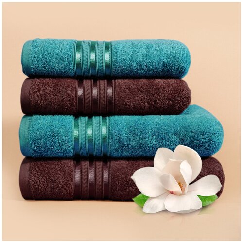 фото Набор из 4 полотенец harmonika цвет: морская волна, кофейный (50х80 см - 2 шт, 70х130 см - 2 шт) dome