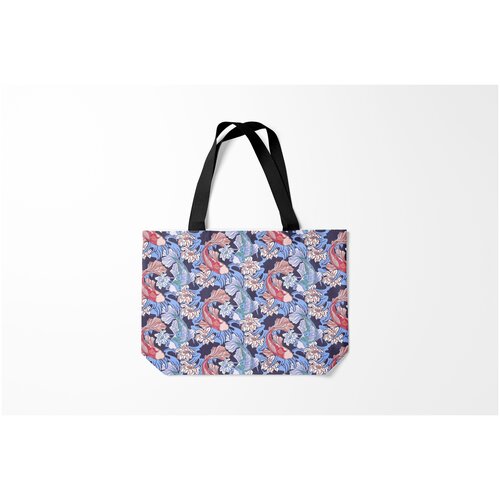 фото Сумка-шоппер / 46х35 см / тренды / редкие животные карпы кои и цветки лотоса burnettie