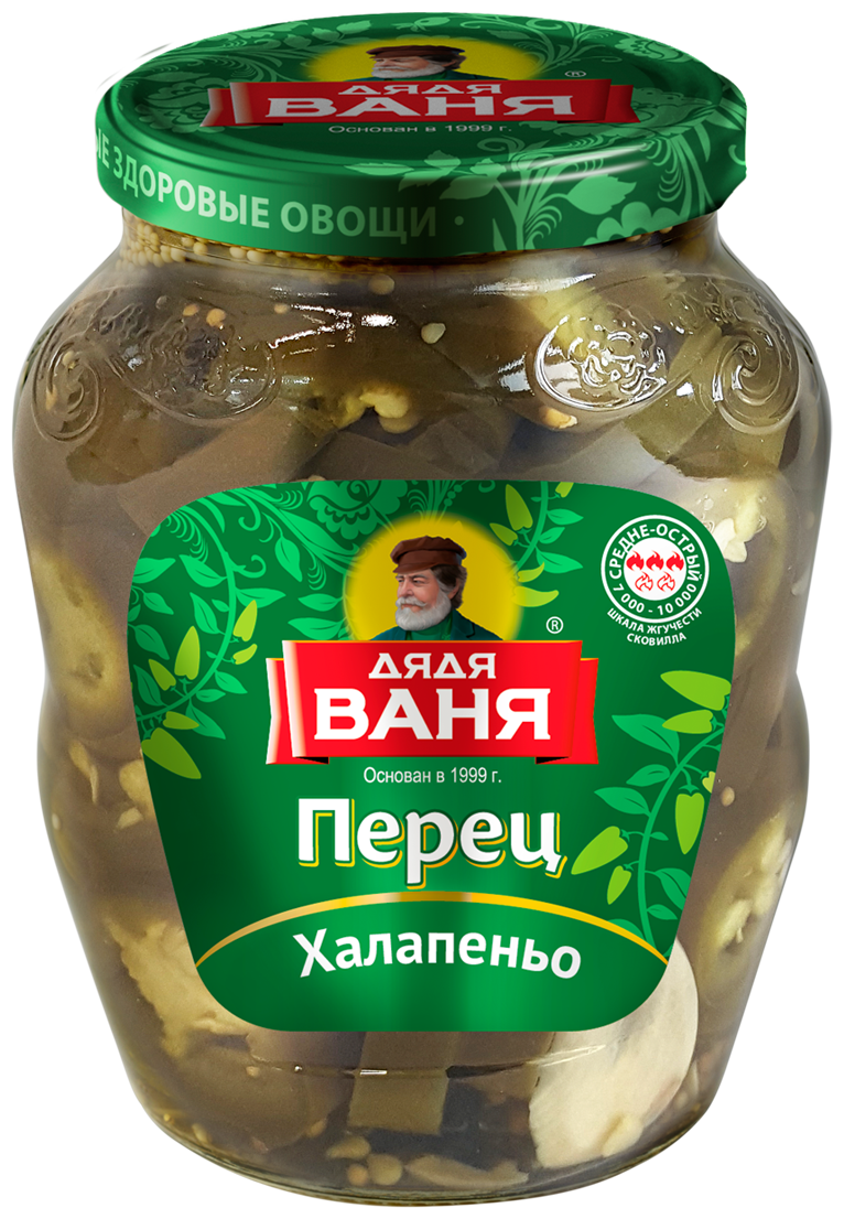 Перец халапеньо зеленый маринованный (нарезанный) "Дядя Ваня", 350 г.