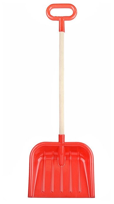 Лопата детская для снега и песка, деревянный черенок с ручкой, 87см, красная