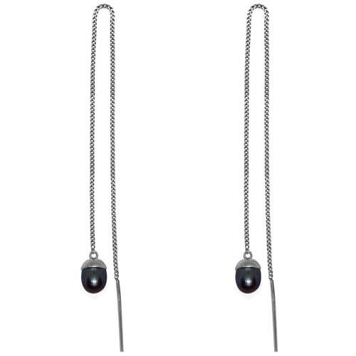 Серьги Waves  & Gems, платина, 925 проба, жемчуг, серебряный, черный