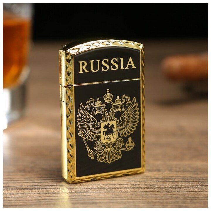 Зажигалка газовая "RUSSIA", 1 х 3.5 х 6 см, золото 3467664